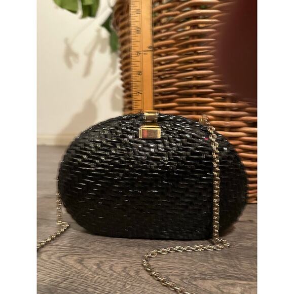 Accessory Lady Vanessa Black Wicker Coated Woven Chain Purse Clutch vintage - Picture 4 of 10
